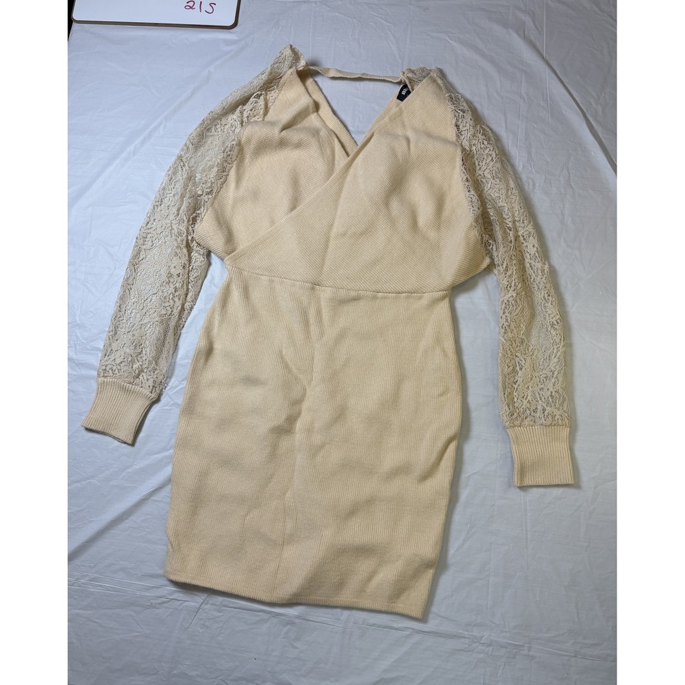 Womens Blue B cream long sleeve sweater dress w/lace sleeves, size Large